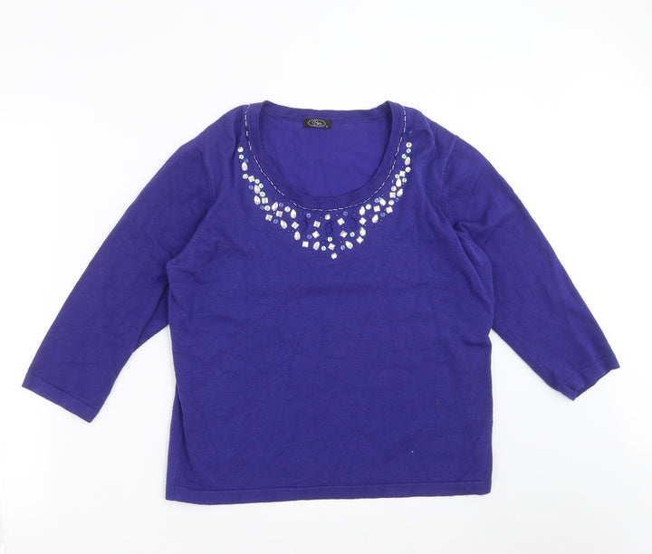 BM Womens Blue  Knit Pullover Jumper Size L  - beaded