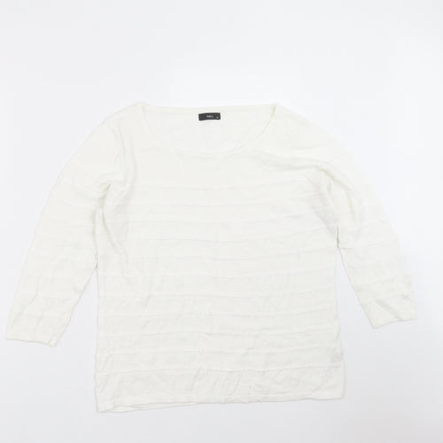 M&Co Womens White Striped Knit Pullover Jumper Size 14