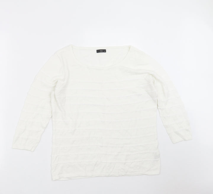 M&Co Womens White Striped Knit Pullover Jumper Size 14