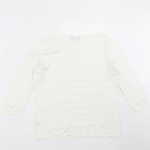M&Co Womens White Striped Knit Pullover Jumper Size 14