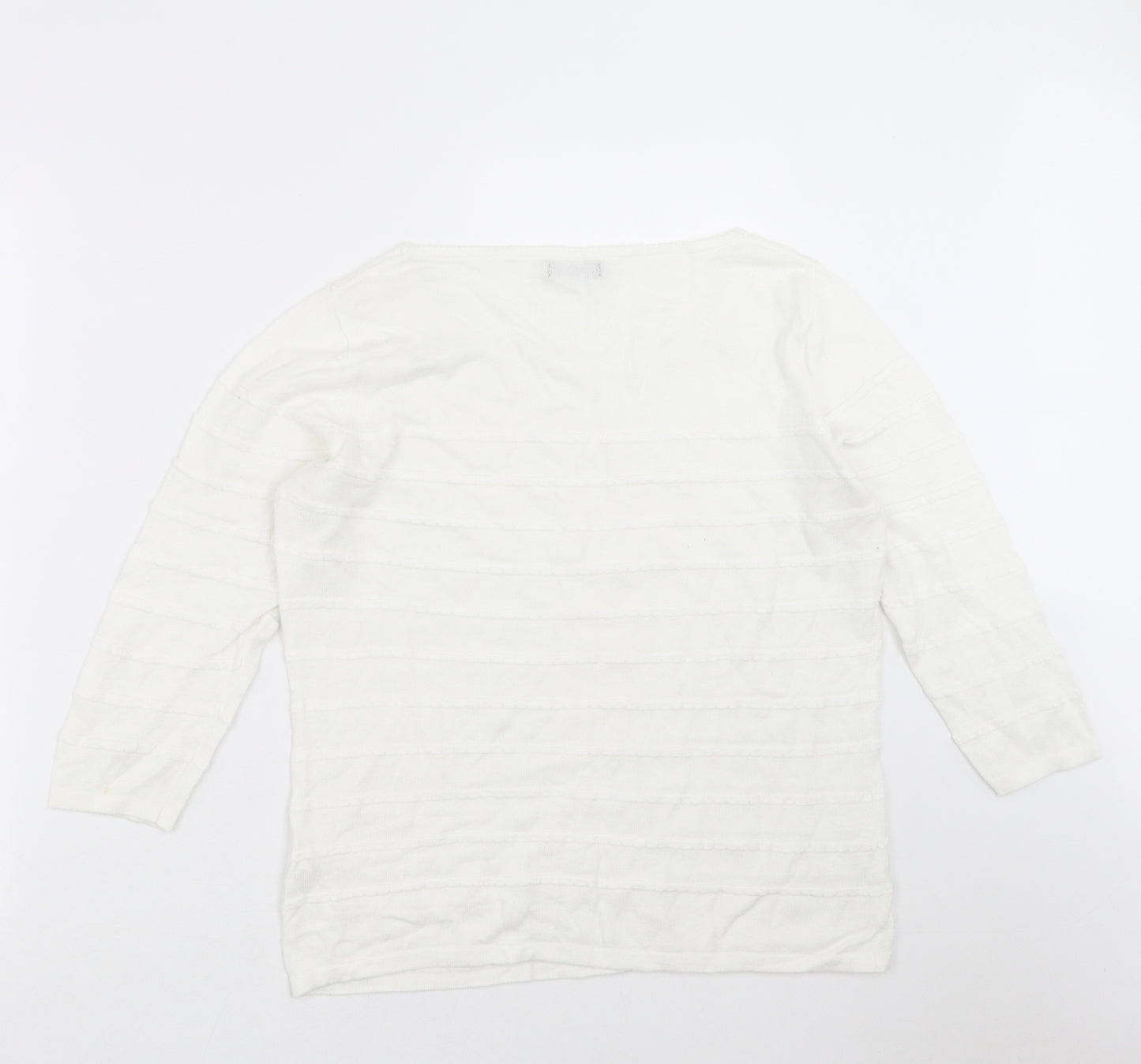 M&Co Womens White Striped Knit Pullover Jumper Size 14