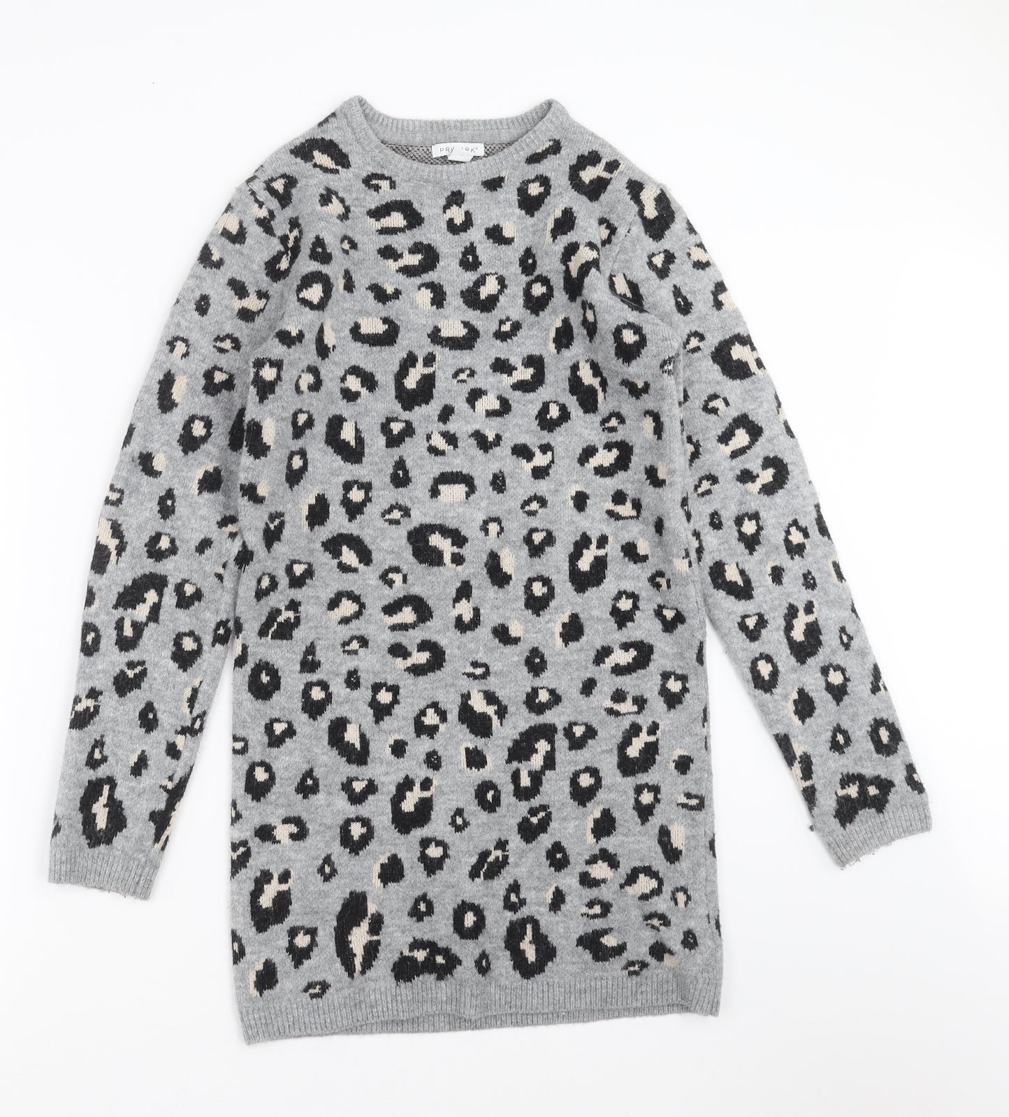 Primark Girls Grey Animal Print Knit Jumper Dress  Size 13-14 Years