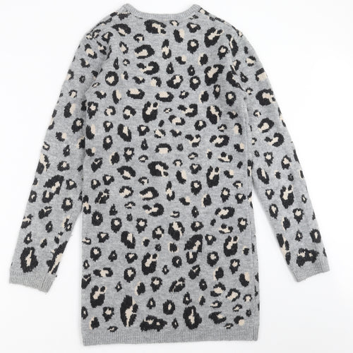 Primark Girls Grey Animal Print Knit Jumper Dress  Size 13-14 Years