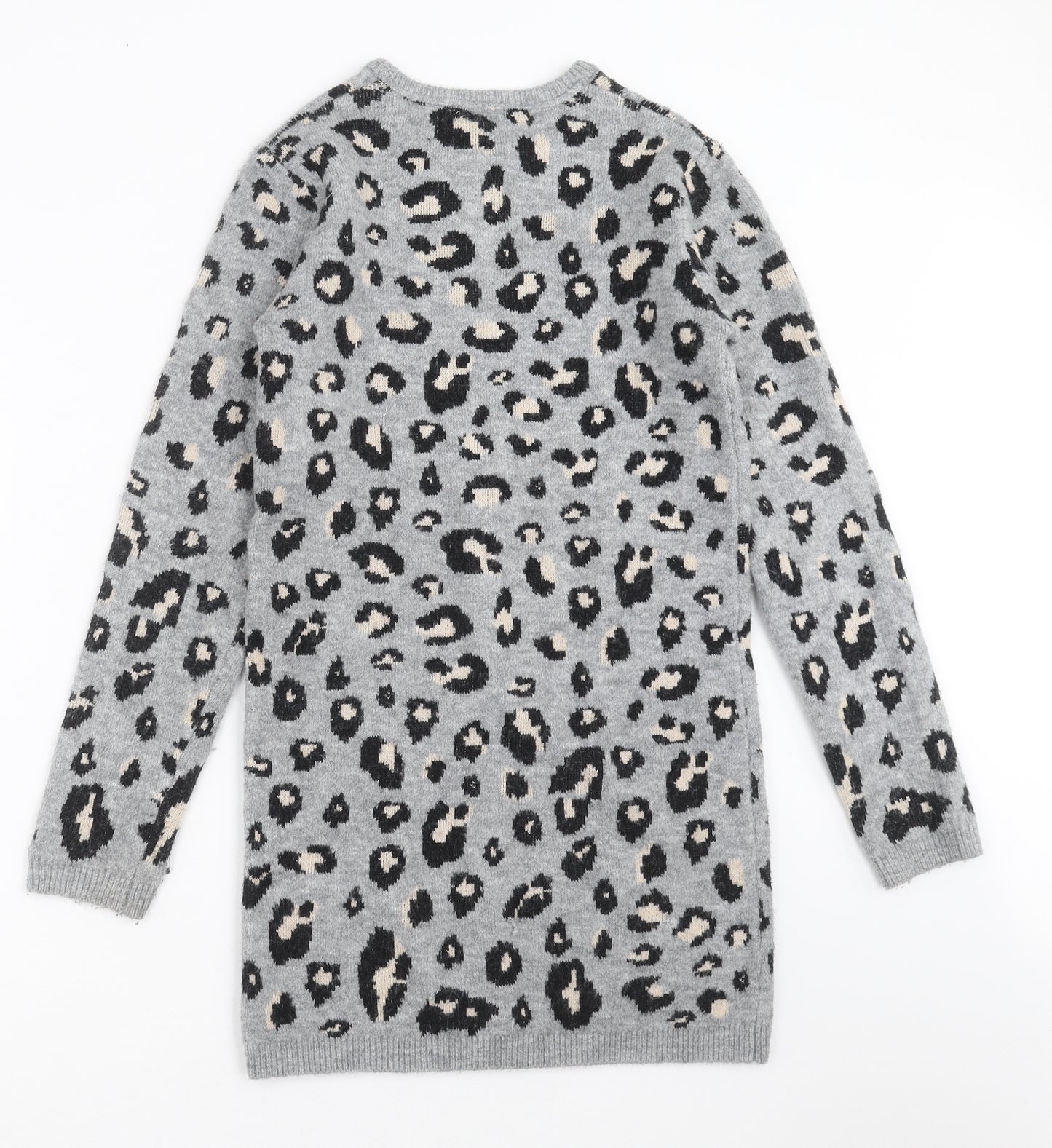 Primark Girls Grey Animal Print Knit Jumper Dress  Size 13-14 Years
