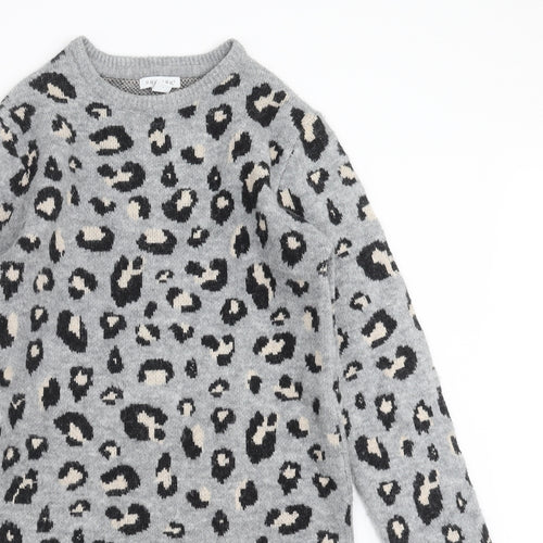 Primark Girls Grey Animal Print Knit Jumper Dress  Size 13-14 Years