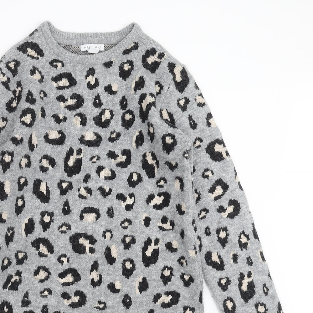 Primark Girls Grey Animal Print Knit Jumper Dress  Size 13-14 Years