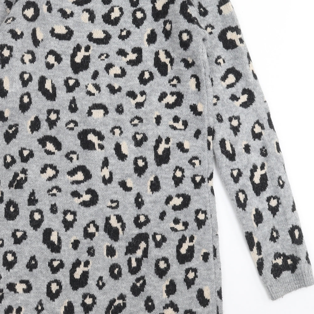 Primark Girls Grey Animal Print Knit Jumper Dress  Size 13-14 Years