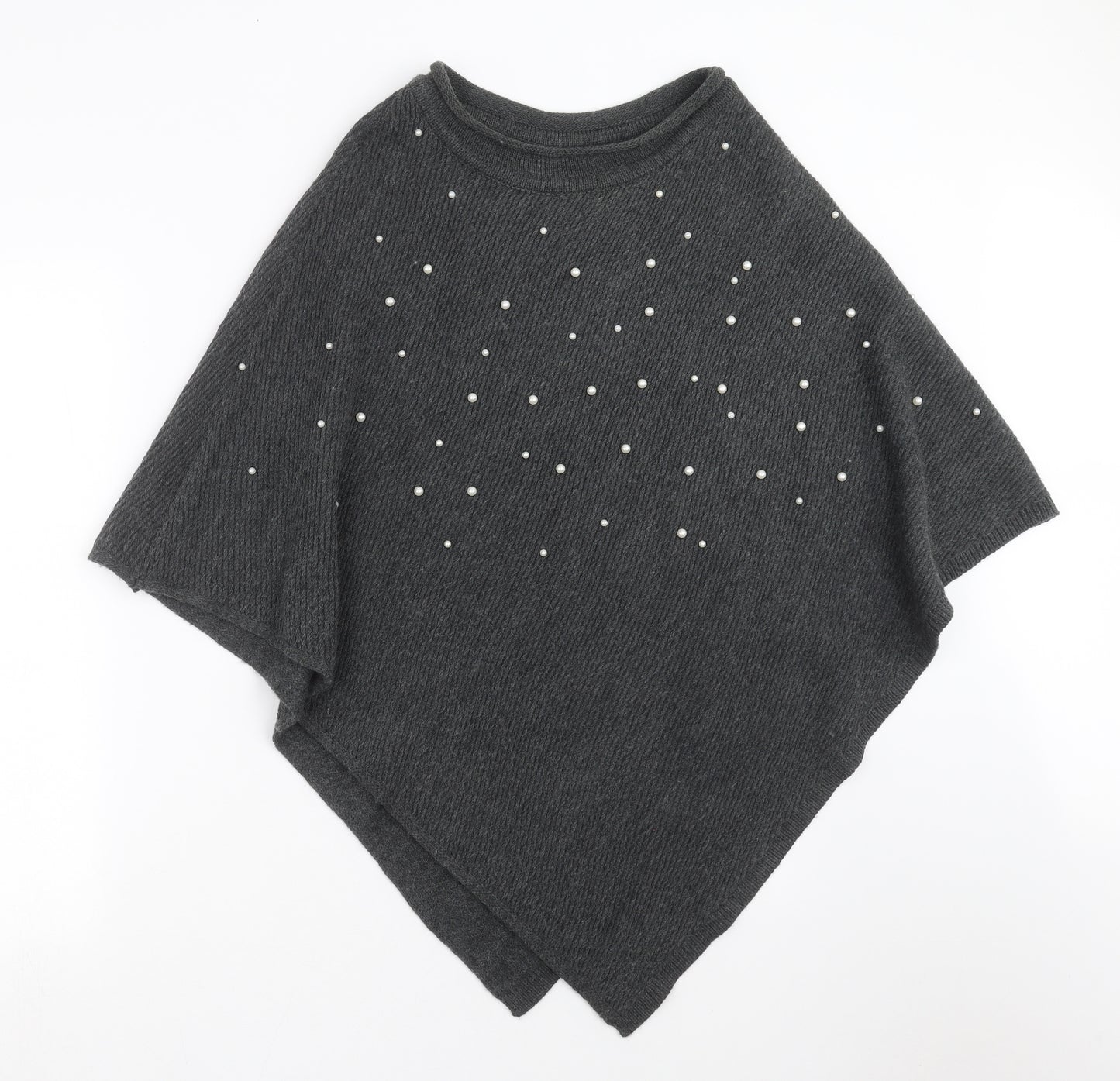 TU Womens Grey  Knit Cape Jumper One Size  - beaded