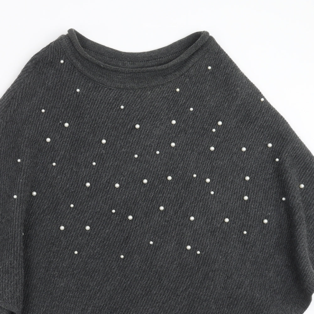 TU Womens Grey  Knit Cape Jumper One Size  - beaded