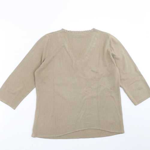 BHS Womens Brown  Knit Pullover Jumper Size 12  - Floral embroidery