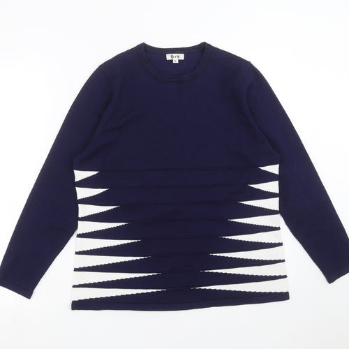 B&W Womens Blue Geometric Knit Pullover Jumper Size L