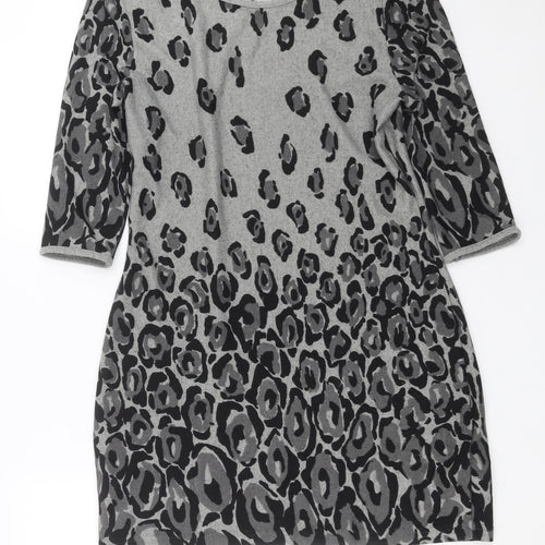 Inspire Collection Womens Grey Animal Print Knit Jumper Dress  Size S