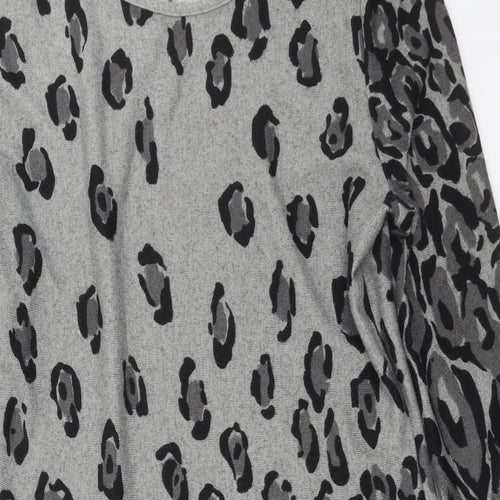 Inspire Collection Womens Grey Animal Print Knit Jumper Dress  Size S