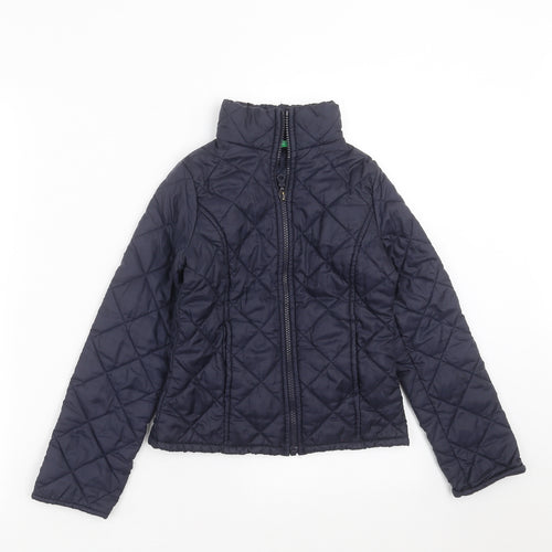 United Colors of Benetton Girls Blue Argyle/Diamond  Quilted Jacket Size 5-6 Years