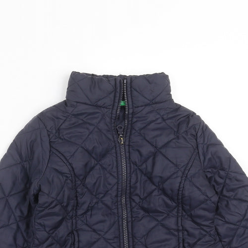 United Colors of Benetton Girls Blue Argyle/Diamond  Quilted Jacket Size 5-6 Years