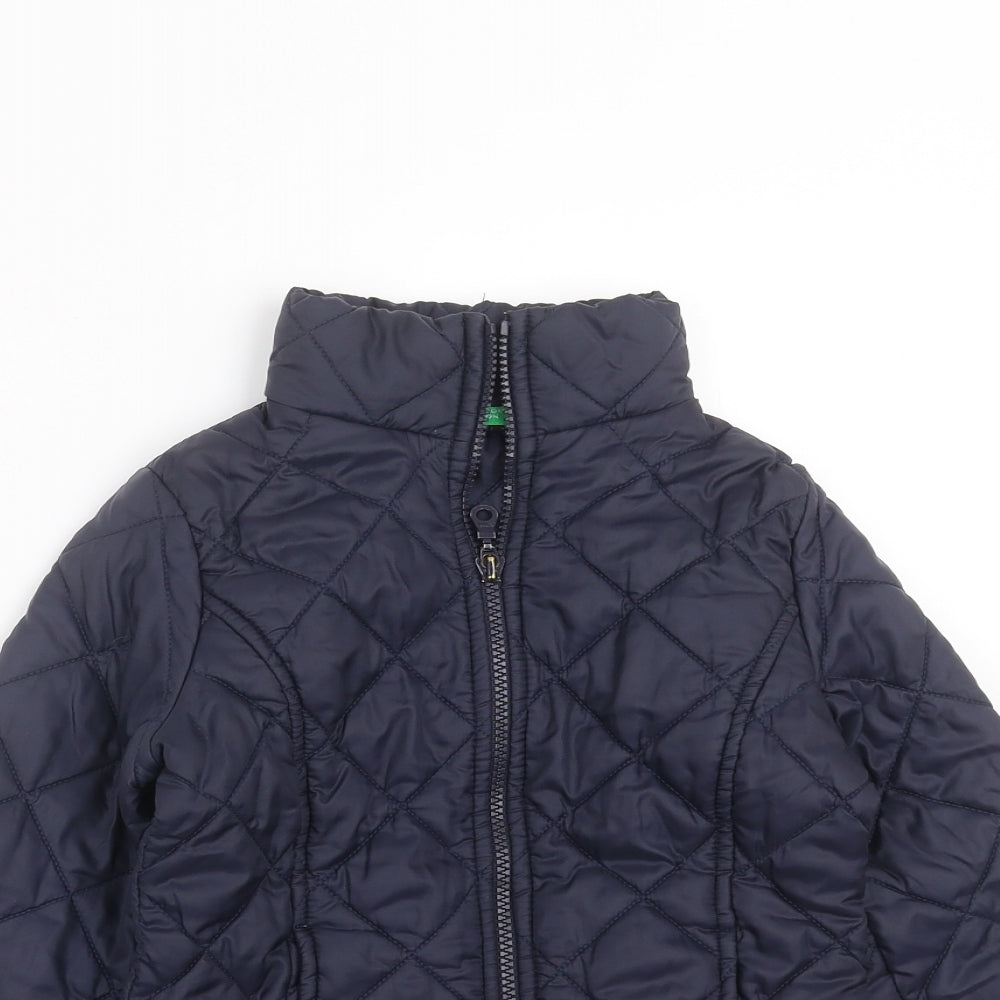 United Colors of Benetton Girls Blue Argyle/Diamond  Quilted Jacket Size 5-6 Years