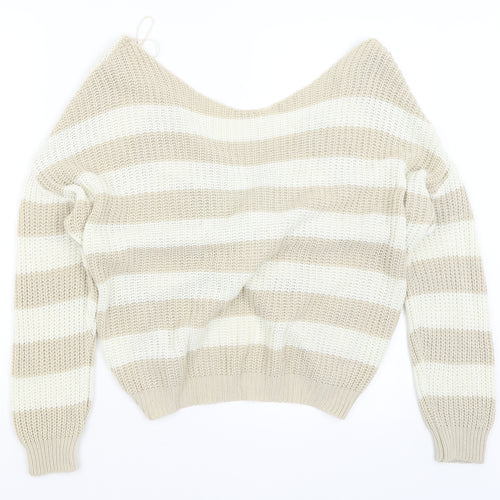 Pretty Little Thing Womens Beige Striped  Pullover Jumper Size S