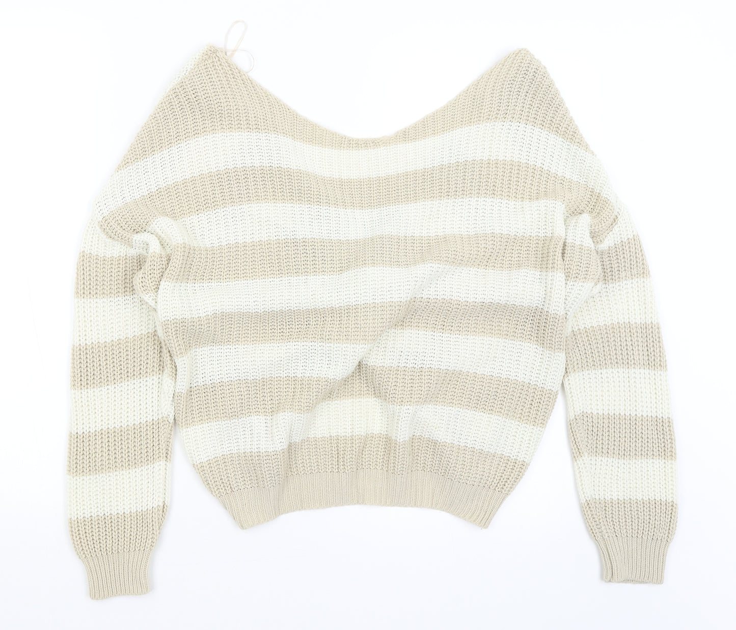Pretty Little Thing Womens Beige Striped  Pullover Jumper Size S