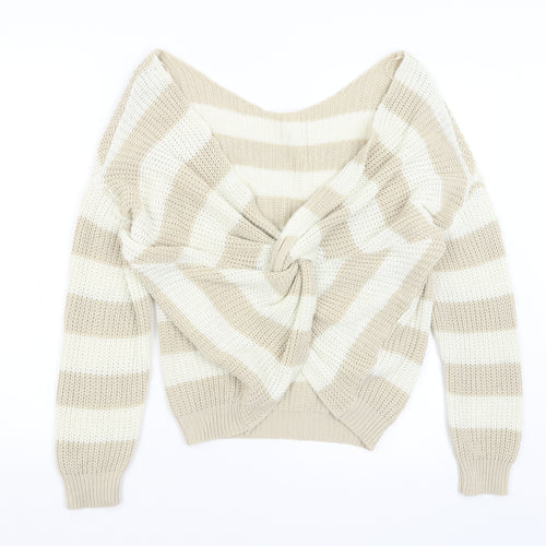 Pretty Little Thing Womens Beige Striped  Pullover Jumper Size S