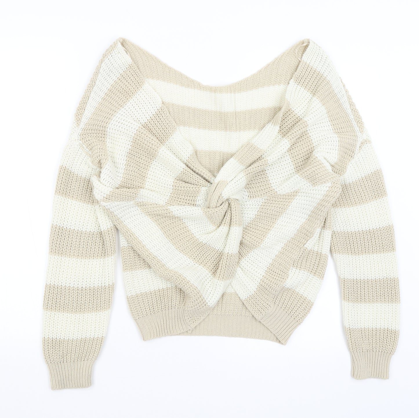 Pretty Little Thing Womens Beige Striped  Pullover Jumper Size S