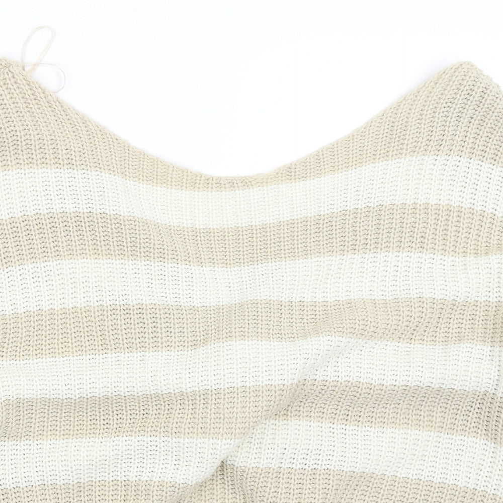 Pretty Little Thing Womens Beige Striped  Pullover Jumper Size S