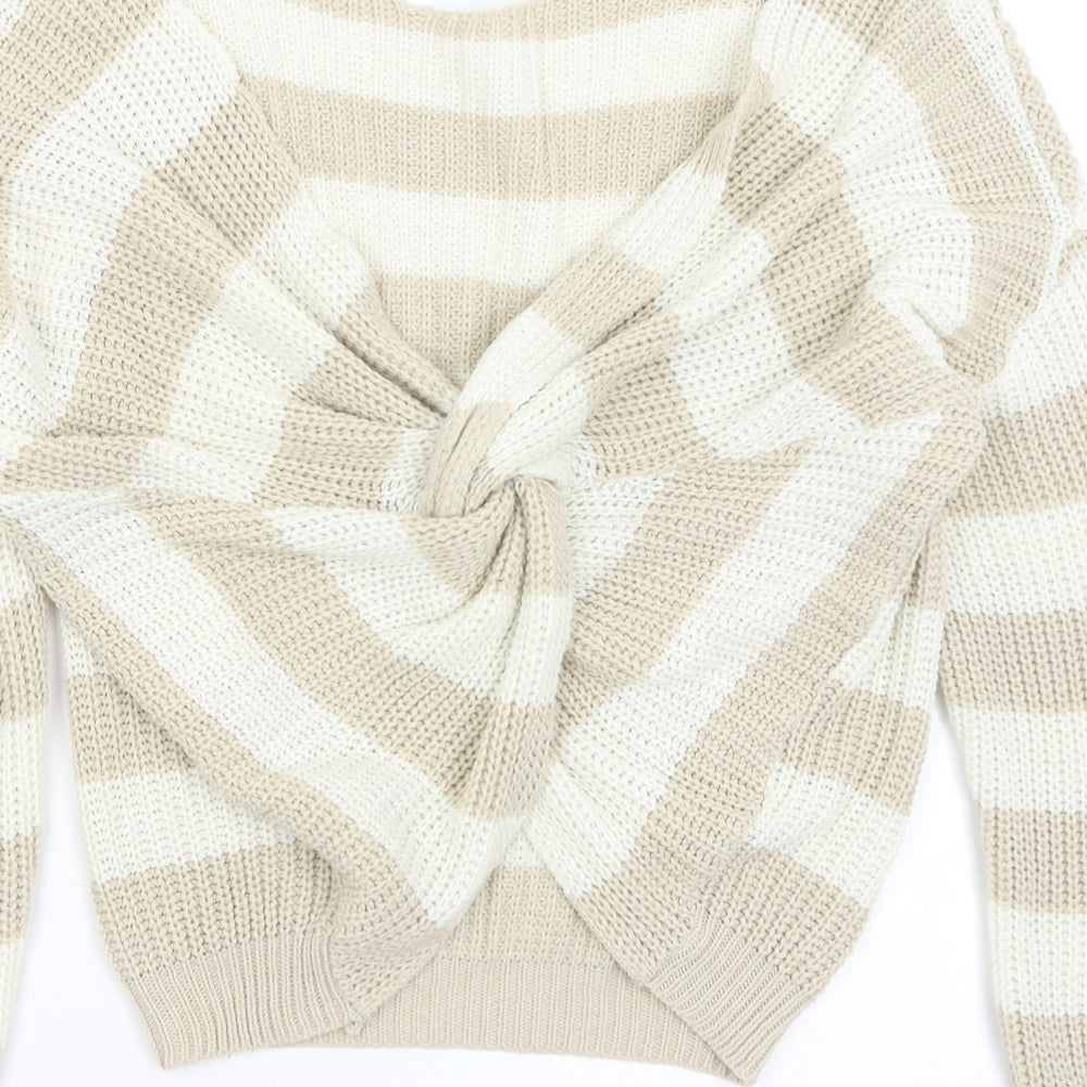 Pretty Little Thing Womens Beige Striped  Pullover Jumper Size S