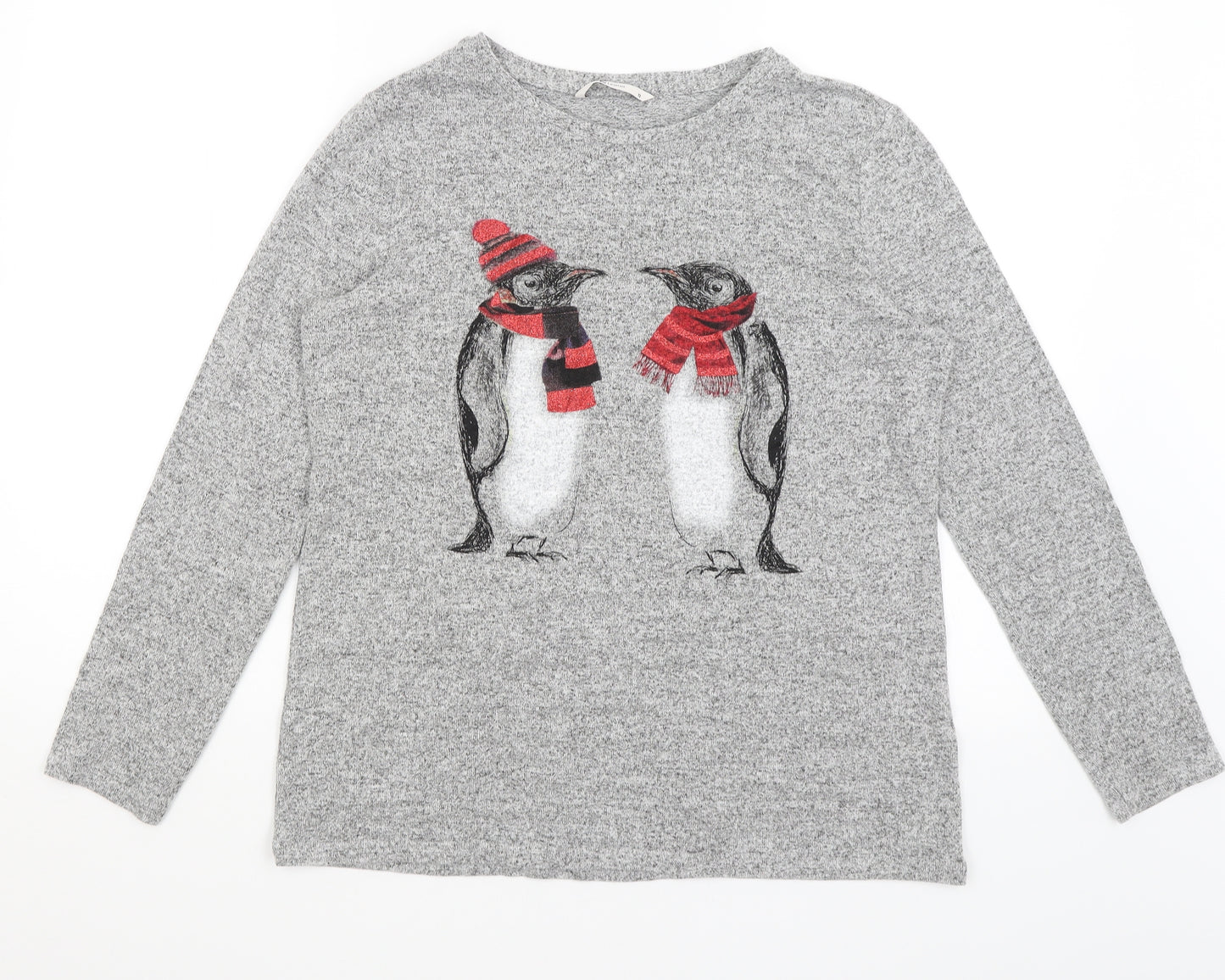 TU Womens Grey   Basic T-Shirt Size 12  - Penguins