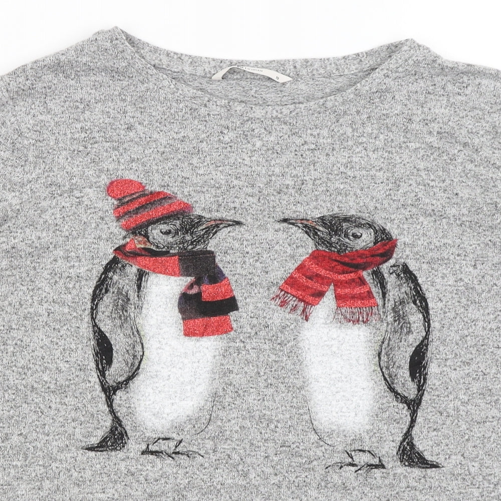 TU Womens Grey   Basic T-Shirt Size 12  - Penguins