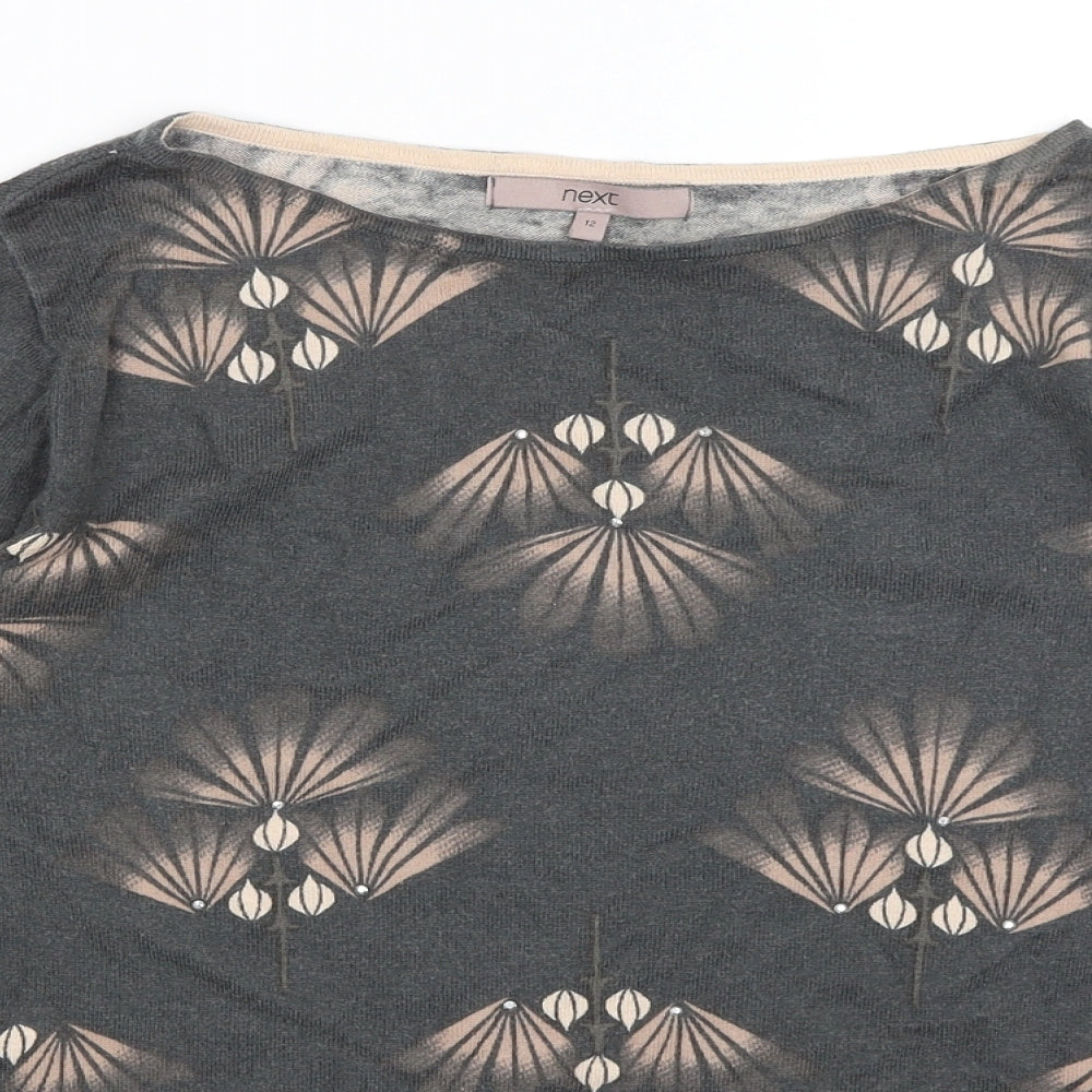 NEXT Womens Grey Floral  Basic T-Shirt Size 12