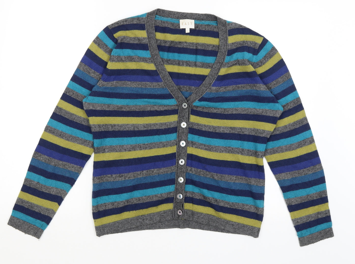 EAST Womens Blue Striped  Cardigan Jumper Size L