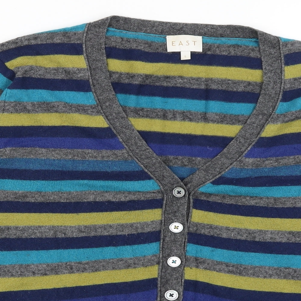EAST Womens Blue Striped  Cardigan Jumper Size L