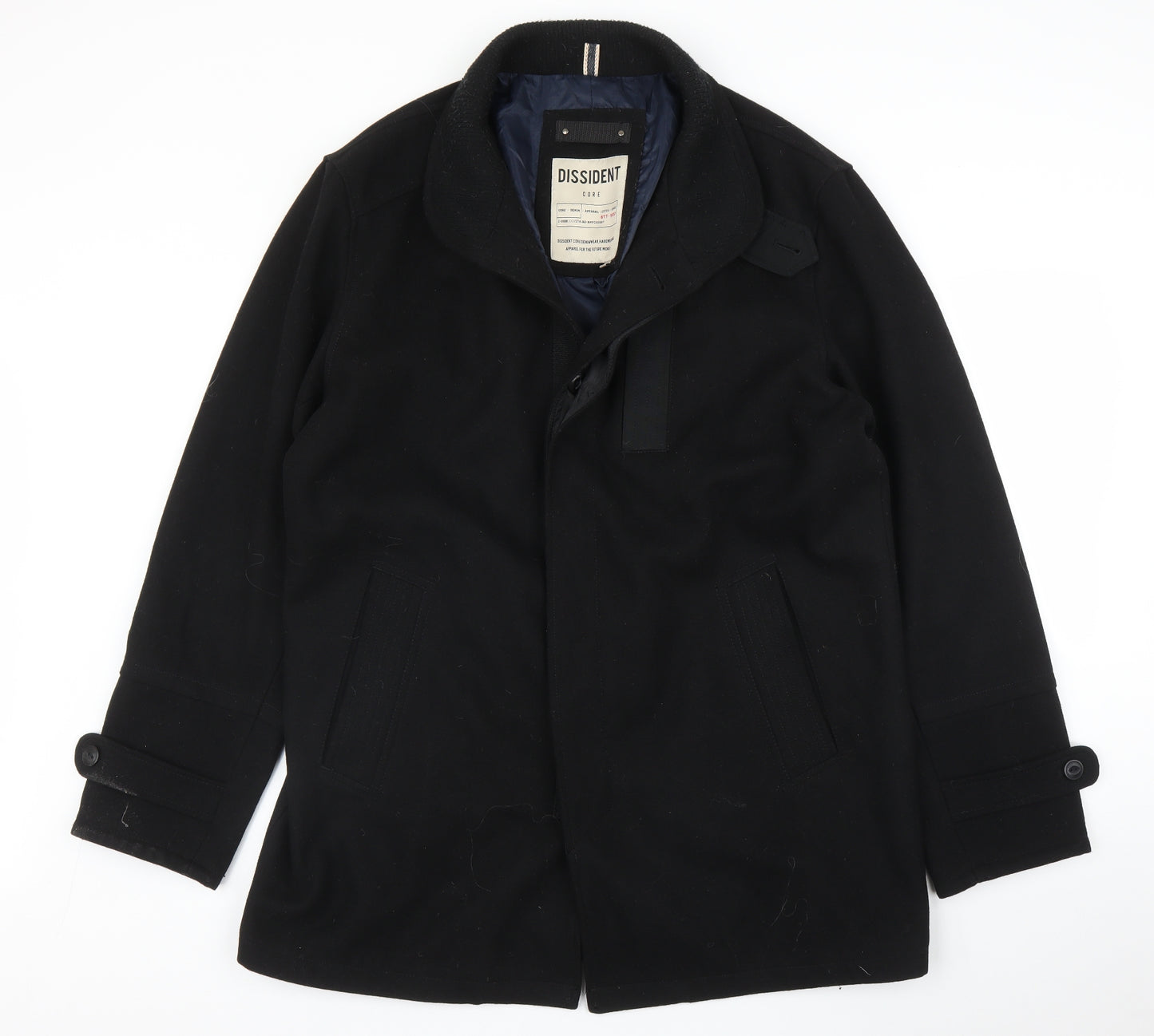 Dissedent Mens Black   Overcoat Coat Size XL