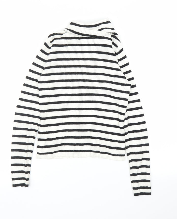 H&M Girls White Striped  Pullover Jumper Size 9 Years