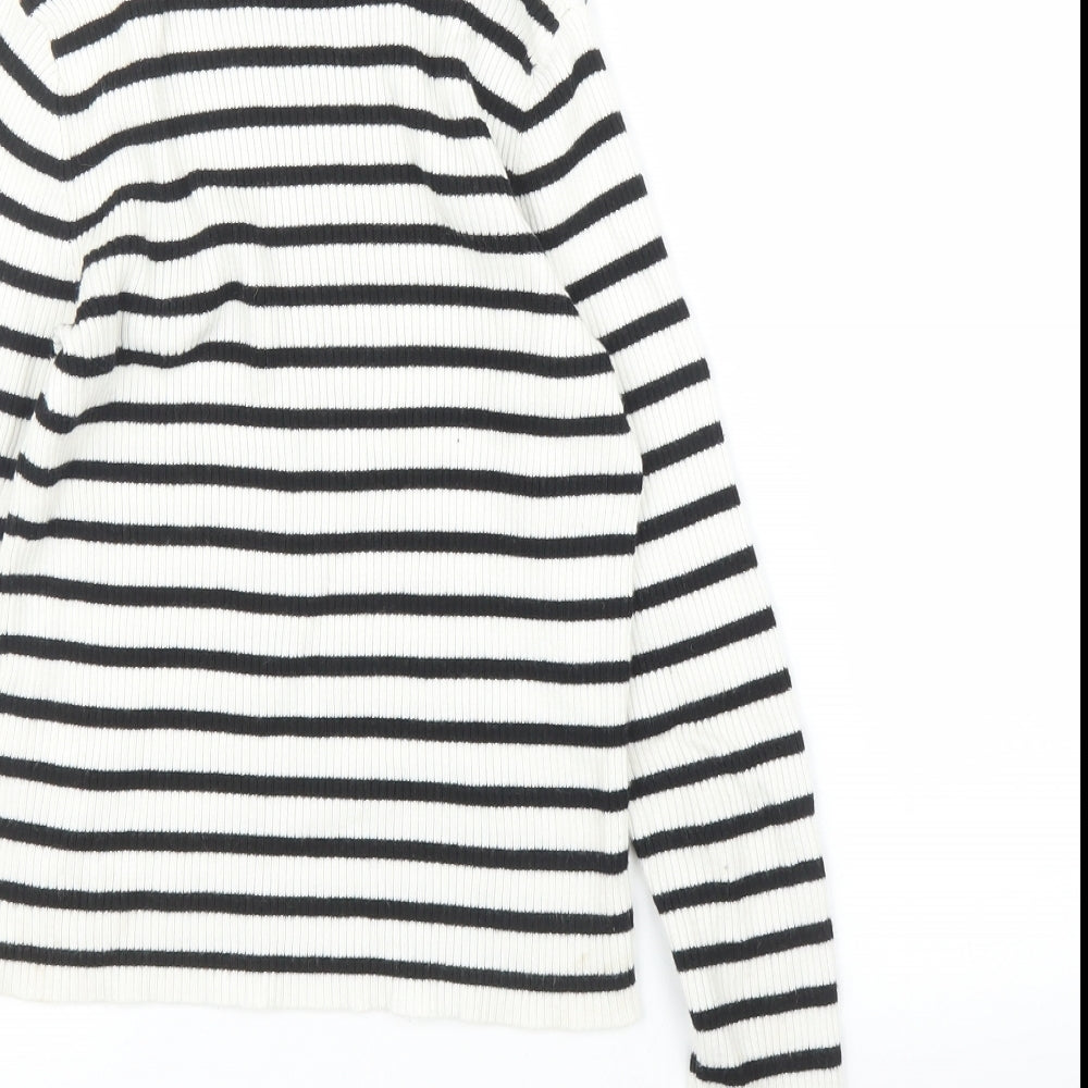 H&M Girls White Striped  Pullover Jumper Size 9 Years