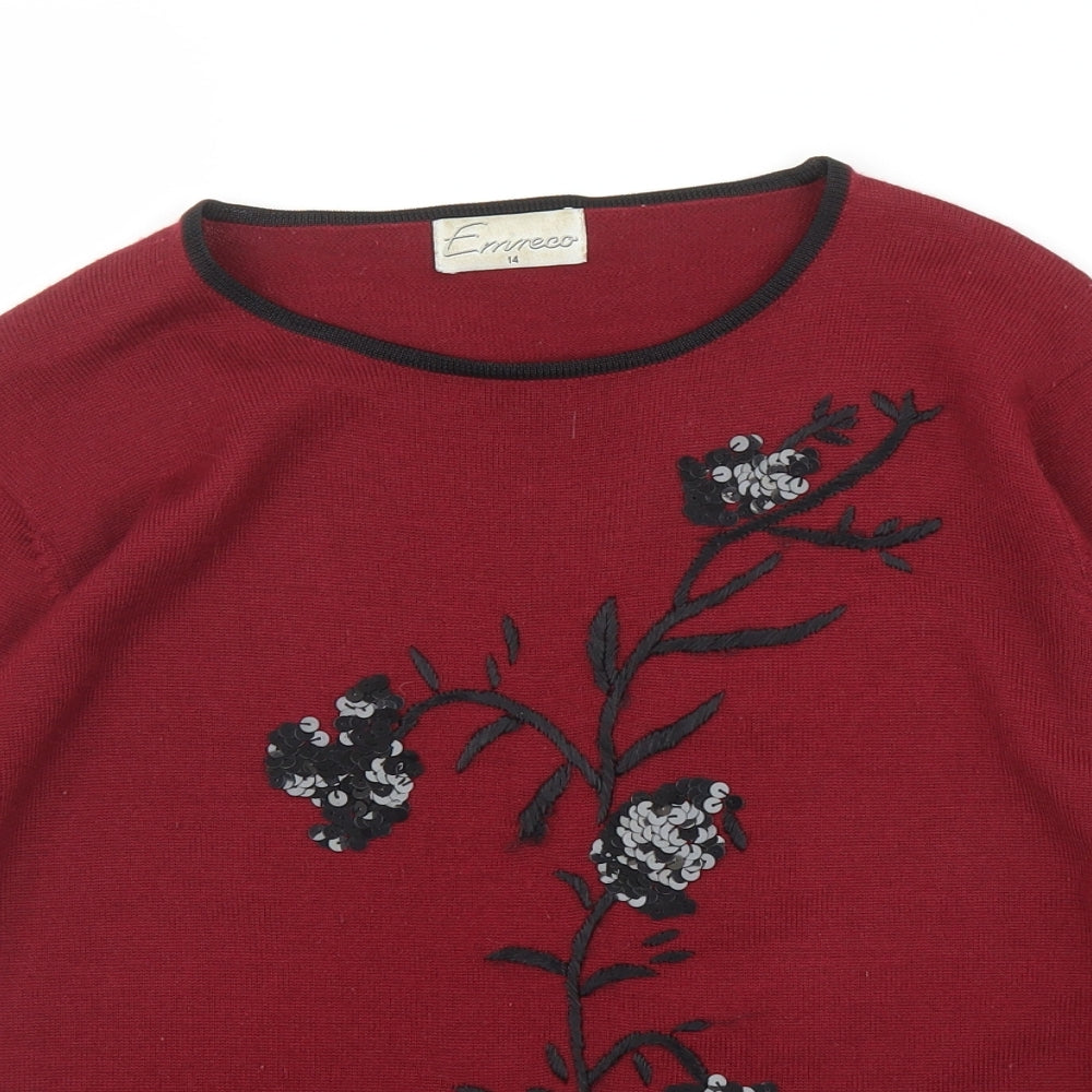 Emreco Womens Purple Floral  Pullover Jumper Size 14