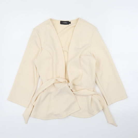 Front view of Miss Valley women’s pink wrap blouse, size M