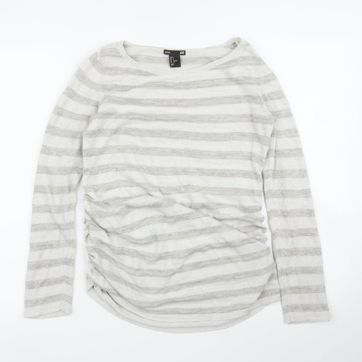 H&M Womens Grey Striped Pullover Jumper Size S