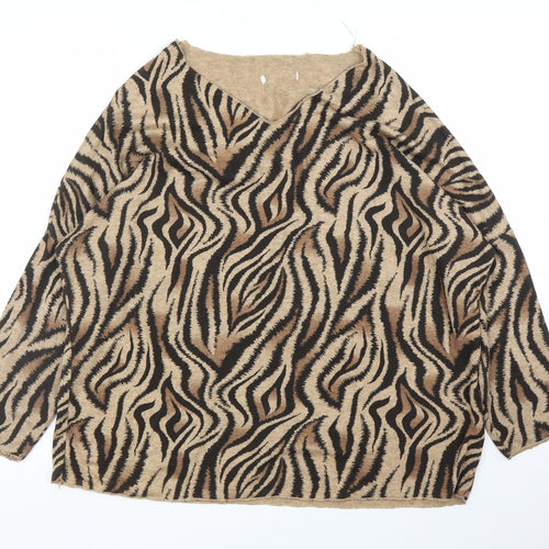 Preworn Womens Beige Animal Print  Pullover Jumper Size L  - Tiger print