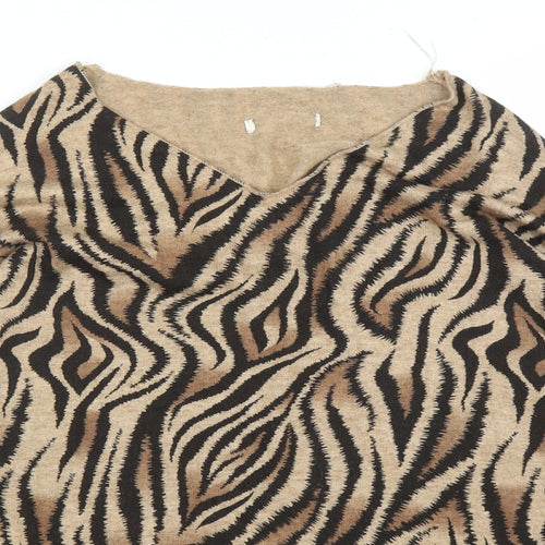 Preworn Womens Beige Animal Print  Pullover Jumper Size L  - Tiger print