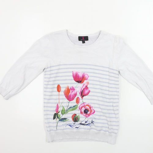 Simon Jefferey  Womens White Floral  Henley Jumper Size S