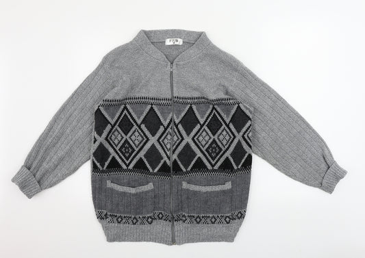 Front view of pab men’s grey jacket coatigan, size M