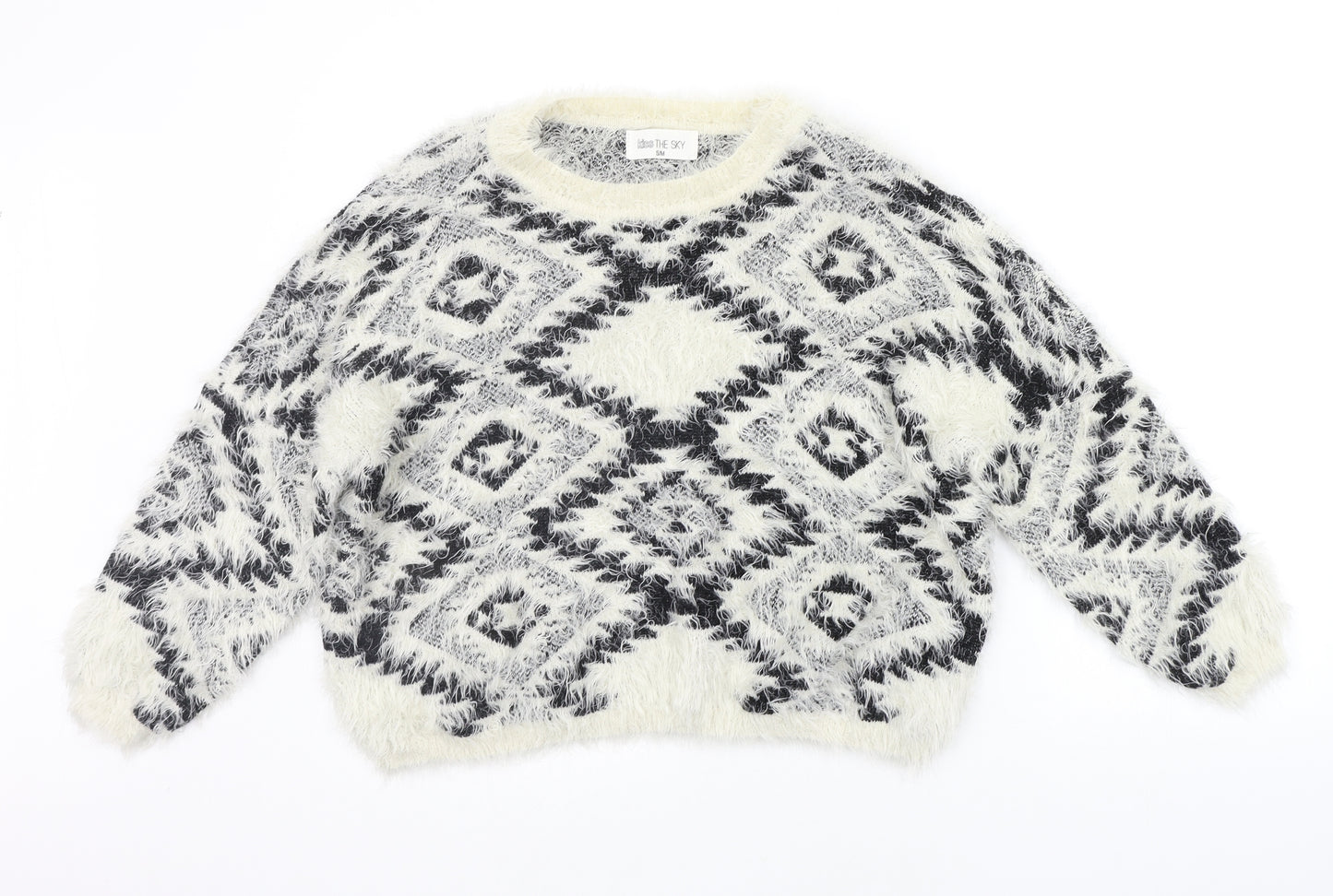 Kiss the Sky Womens White Geometric  Pullover Jumper Size M