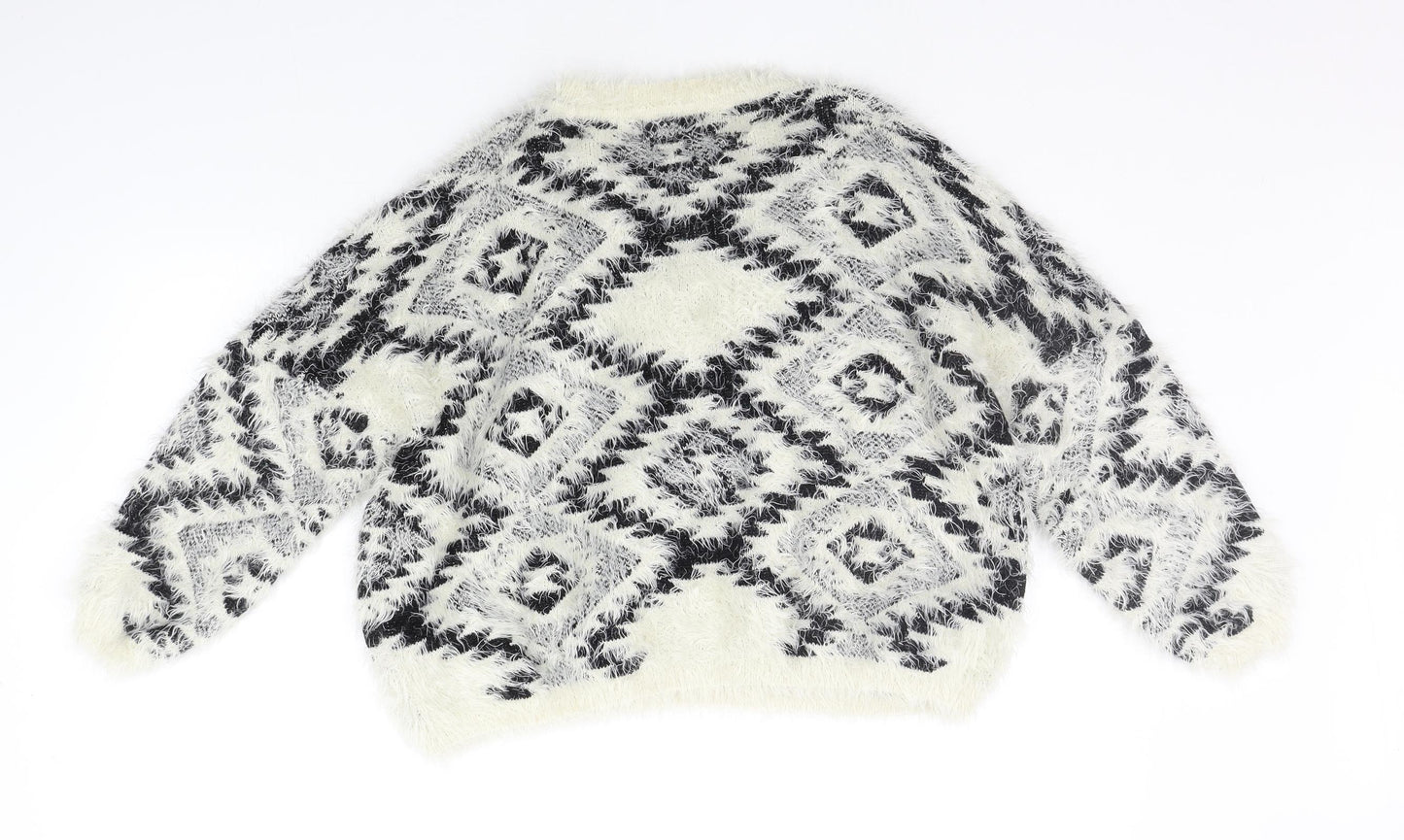 Kiss the Sky Womens White Geometric  Pullover Jumper Size M