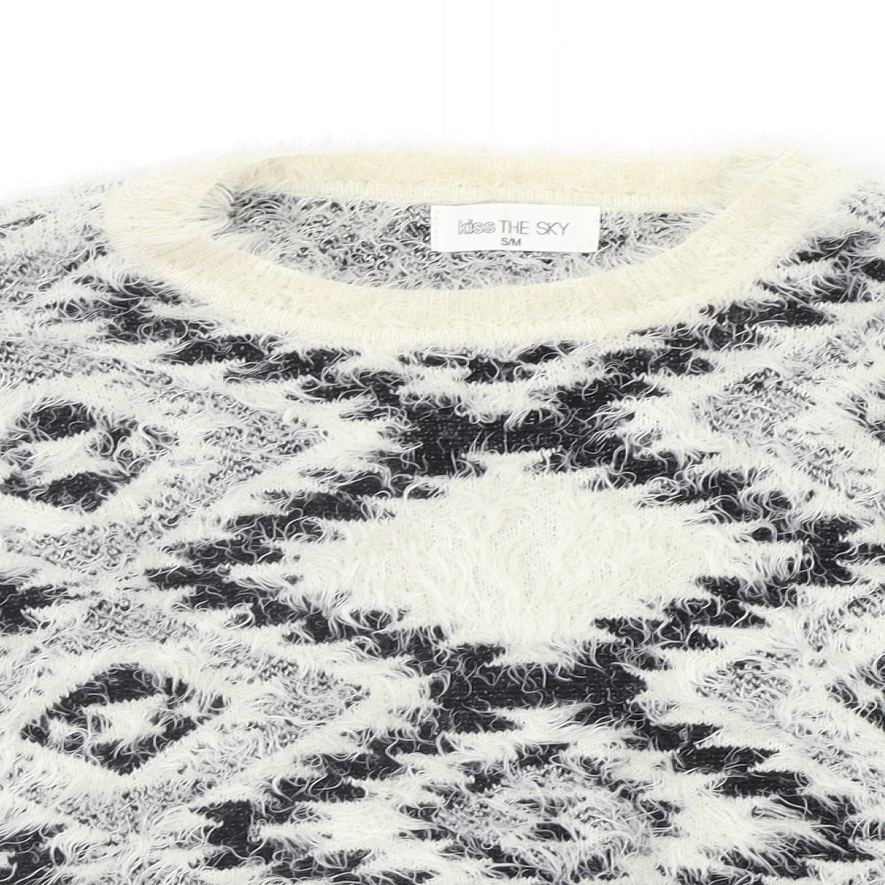 Kiss the Sky Womens White Geometric  Pullover Jumper Size M