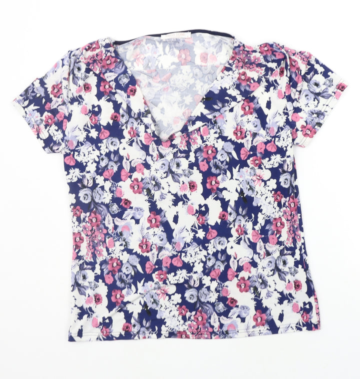 Roseanna Womens Blue Floral Basic T-Shirt Size M