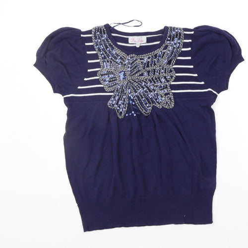 be beau Womens Blue Striped  Pullover Jumper Size 10  - SEQUIN