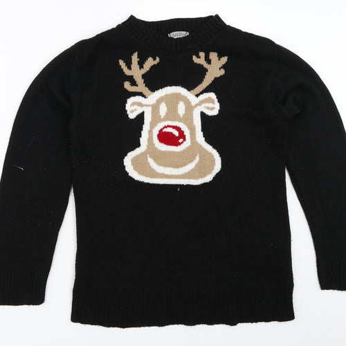 Dazzling Womens Black   Pullover Jumper Size M  - christmas reindeer rudolph