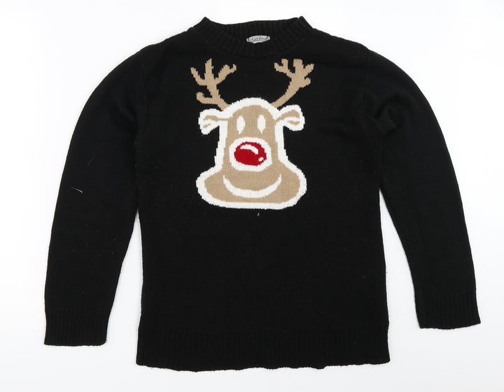 Dazzling Womens Black   Pullover Jumper Size M  - christmas reindeer rudolph