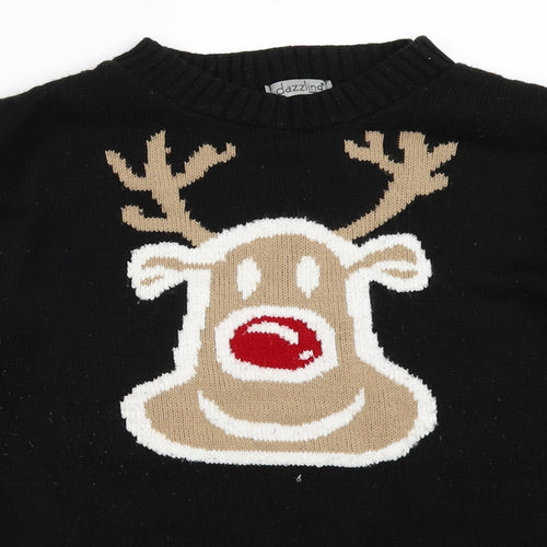 Dazzling Womens Black   Pullover Jumper Size M  - christmas reindeer rudolph