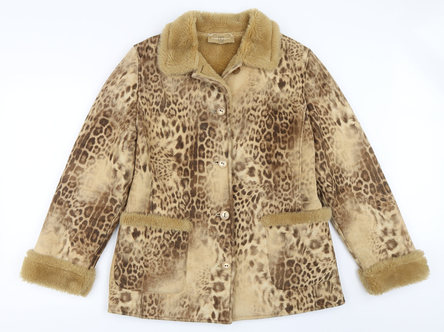 Gerry Weber Womens Beige Animal Print  Overcoat Coat Size 12